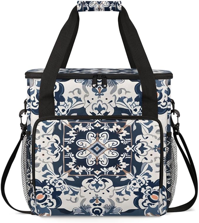 Botanic Flower Coffee Maker Carrying Bag Aztec Floral Travel Storage Bag Compatible with K-Mini or K-Mini Plus Single Serve Coffee Brewer Carrying Case with Multiple Pockets &amp Shoulder Strap