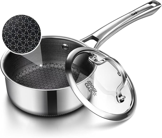 Sauce pan with lid2.5 Quart Hybrid Nonstick Sauce pans set Stainless Steel cookwarenon stick Pots PFOA FreeWorks on InductionCeramic and Gas Cooktops