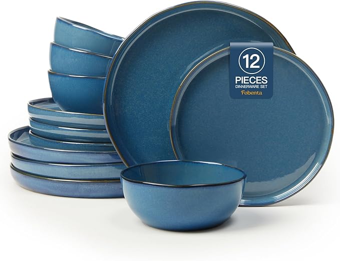 Ceramic Dinnerware Set12 Piece Modern Dish Set for Stylish GatheringsMicrowave &amp Dishwasher SafeChip-Resistant Plates and Bowls Sets for 4 – Beauty Meets Durability