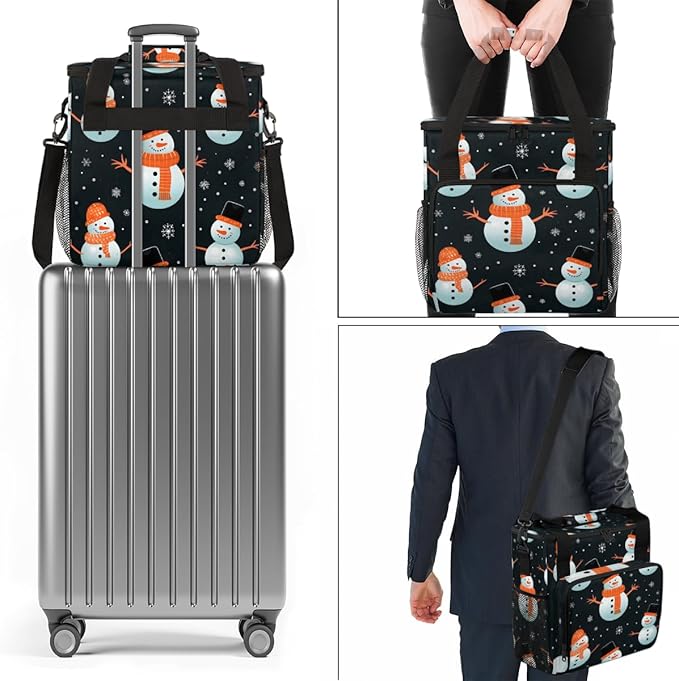 Cartoon Snowman Coffee Maker Carrying Bag Christmas Snowman Travel Storage Bag Compatible with K-Mini or K-Mini Plus Single Serve Coffee Brewer Carrying Case with Multiple Pockets &amp Shoulder Str