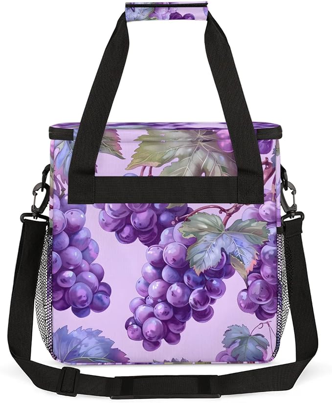 Grape Print Coffee Maker Travel Bag for Keurig K-Mini/K-Mini Plus Insulated Waterproof Tote with Pockets for K-Cup Portable Single-Serve Brewer Case