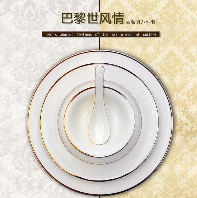 European Style Dinnerware Set Service for 4 Bone China Dinnerware Sets Unbreakable Porcelain Dinner Sets Coffee Cup and Saucer Tableware Set Steak Dinner Plates Dish Se pure white
