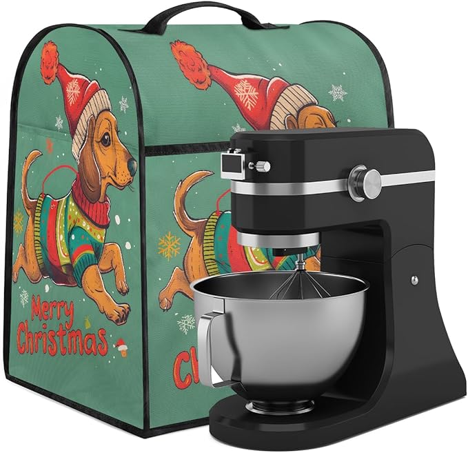 cfpolar Kitchen Aid Mixer Cover Compatible with 6-8 Quarts Christmas Hat Cute Dog Stand Mixer Cover Kitchen Aid Mixers Accessories Appliance Organizer Bag Dust Covers with Zipper Pocket