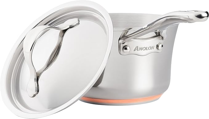 Anolon Nouvelle Stainless Steel Sauce Pan/Saucepan with Lid 3.5 Quart Silver