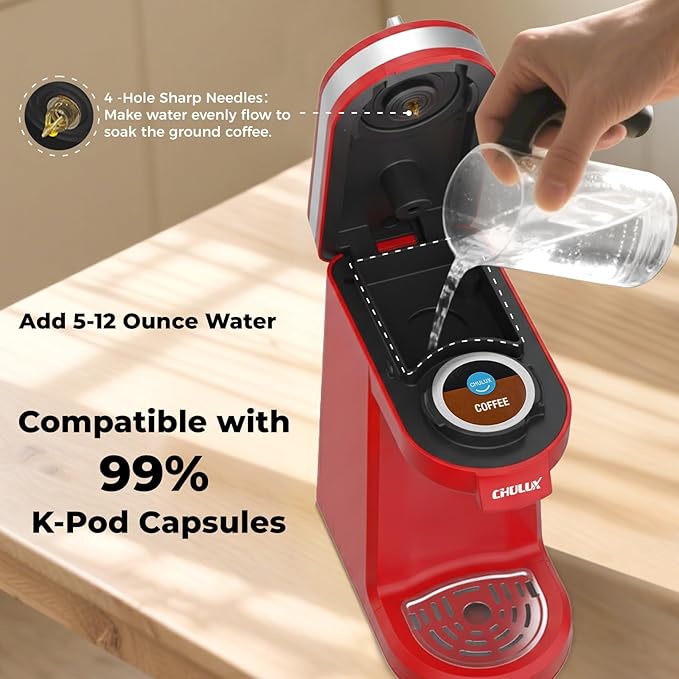 CHULUX Mini Coffee Maker for K Capsule Single Serve Coffee Maker for One Cup Americano Lightweight Pod Coffee Machine Red
