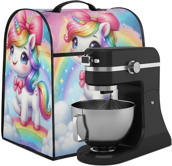cfpolar Kitchen Aid Mixer Cover Compatible with 6-8 Quarts Unicorn Rainbow Bow Stand Mixer Cover Kitchen Aid Mixers Accessories Appliance Organizer Bag Dust Covers with Zipper Pocket