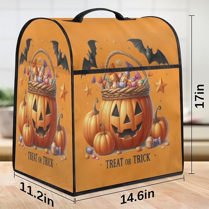 cfpolar Kitchen Aid Mixer Cover Compatible with 6-8 Quarts Halloween Pumpkin Candy Bats Stand Mixer Cover Kitchen Aid Mixers Accessories Appliance Organizer Bag Dust Covers with Zipper Pocket