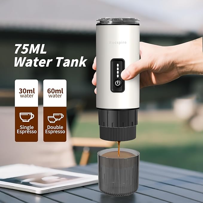 Portable Espresso Maker with Stainless Steel Body | 7500mAh Rechargeable Battery | 20 Bar Self-Heating with USB-C | Works with Most Capsules Compatible for Camping Travel Outdoor (White)