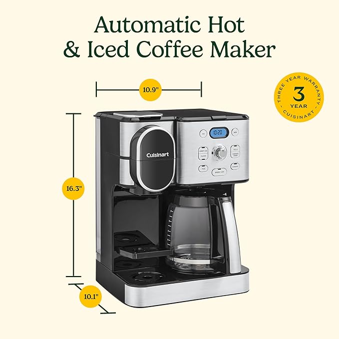 Cuisinart 12-Cup Coffee Maker Single-Serve Brewer Glass Carafe Automatic Hot &amp Iced Coffee Machine Brew Strength Control and Pause SS-16 Stainless Steel