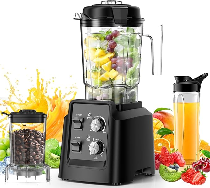 Blender for Smoothies Professional Countertop Blenders with Self Cleaning Ice Crush &amp Frozen Fruits Dishwasher Safe Jar 6 Blades for Silky Shakes and Drinks