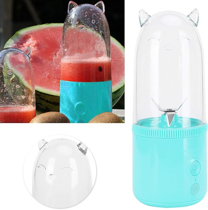Portable Blender 500ML USB Rechargeable Mixers Fresh Fruit Juicers Bottle Shape Mini Electric Blender Strong Cutting Power with 4 Blades for Home Sport Office Campin (Blue)