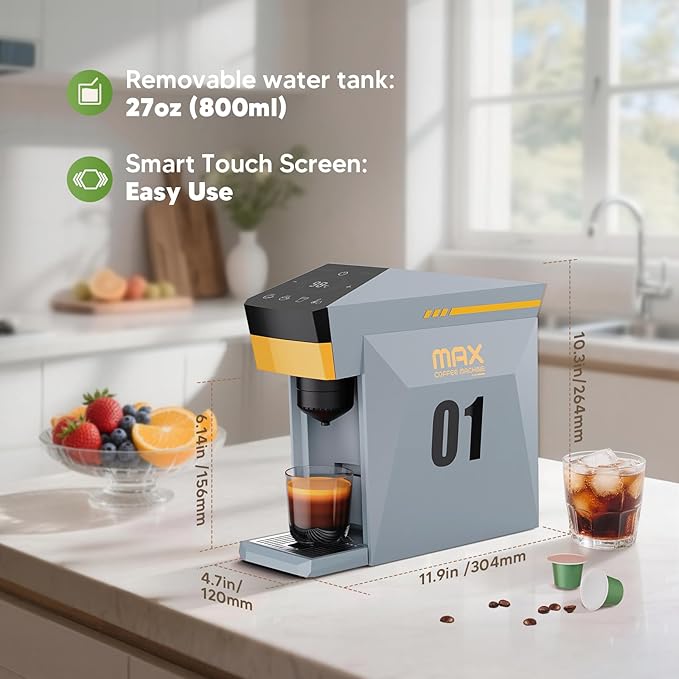 BENFUCHEN 4 in1 Single Serve Coffee Maker 19 Bar Espresso Coffee Machine For KCup/Nespre sso OriginalLine Capsules/Ground Coffee Single Cup Coffee Brewer 1400W Fast Brew in 1 Minute Cloud Gray
