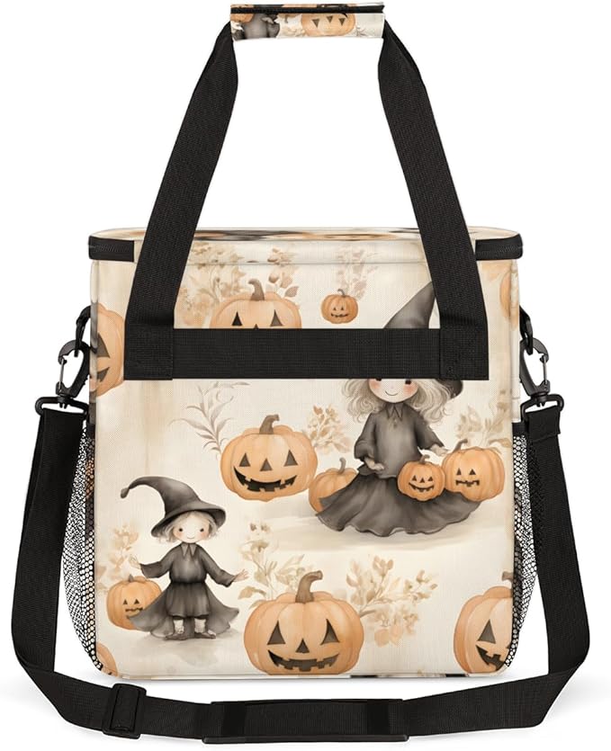 Pumpkin Halloween Witch Coffee Maker Carrying Bag Travel Storage Bag Compatible with K-Mini or K-Mini Plus Single Serve Coffee Brewer Carrying Case with Multiple Pockets &amp Shoulder Strap