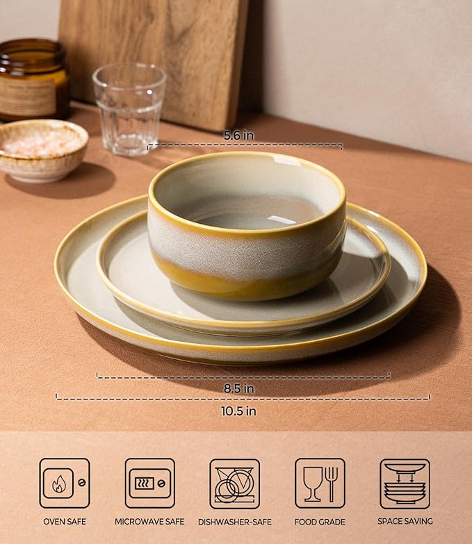 TheTerra Ceramic Dinnerware Sets for 6 18 Pieces Handmade Reactive Glaze Plates and Bowls Set Scratch Resistant Dish Set Oven &amp Microwave &amp Dishwasher Safe Autumn Haze