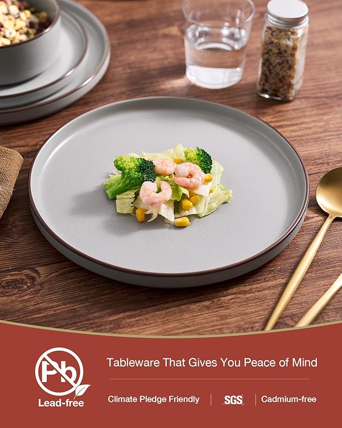 Famiware Nebula Ridge Stoneware Dinnerware Sets Plates and Bowls Sets for 4 12 Pieces Dishes Set Microwave and Dishwasher Safe Kitchen Plates Light Gray