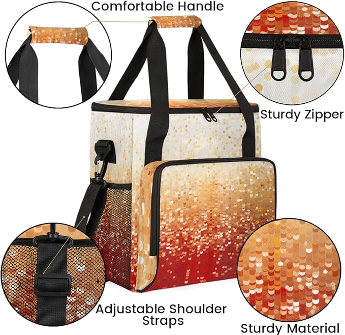 Glitter Coffee Maker Carrying Bag Apricot red Portable Travel Storage Tote Bag Compatible with K-Mini or K-Mini Plus Single Serve Coffee Brewer Carrying Case with Multiple Pockets &amp Shoulder Str