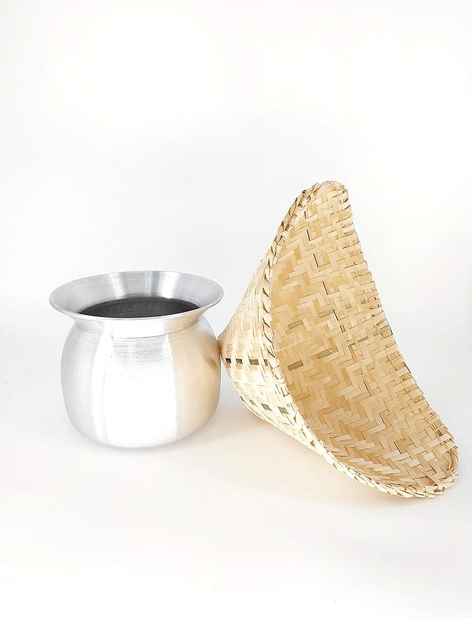 A Combo of Aluminum Pot and Bamboo Basket Make Sticky Rice Stream Cooking