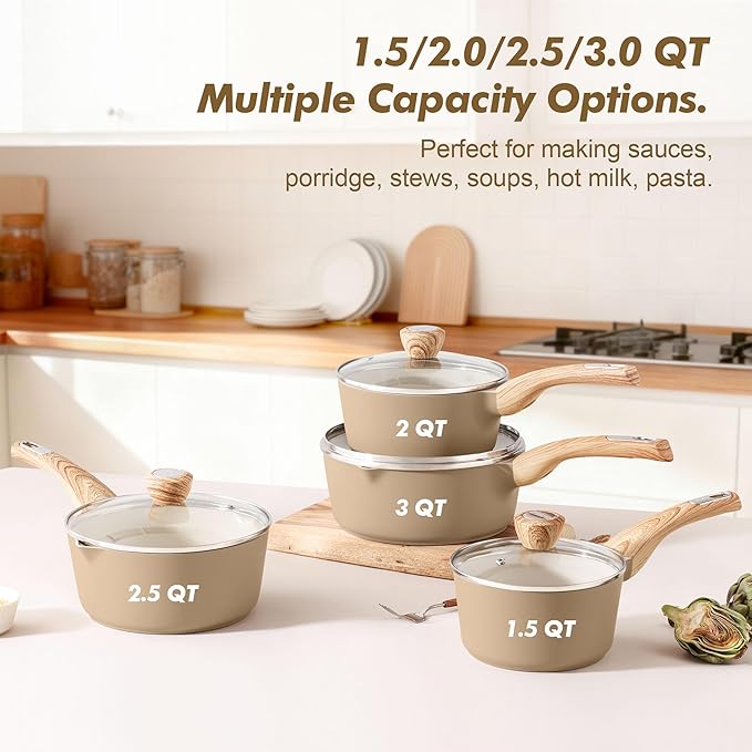 SENSARTE Ceramic Nonstick Sauce Pan with Lid 2.5 Quart Saucepan with Double Spout Large Cooking Pot Non toxic Kitchen Sauce Pot Non stick Saucier Pan Induction Cookware PFOA PTFE PFAS Free