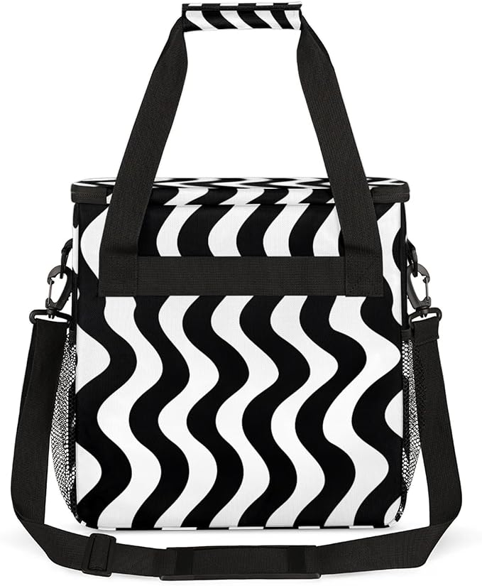Wavy Lines Coffee Maker Travel Bag for Keurig K-Mini/K-Mini Plus Insulated Waterproof Tote with Pockets for K-Cup Portable Single-Serve Brewer Case