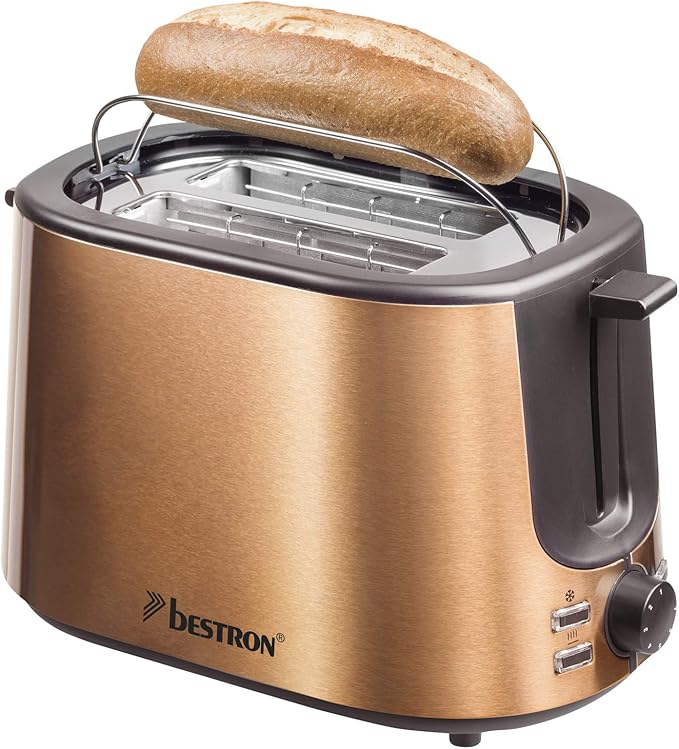 Bestron ATS1000CO Toaster with 2 sleds crumb tray and roll top 1000W color: copper