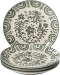 Bloomhouse - 2-Time Oprah’s Favorite Things - Valencia Flor 4 Piece Dessert &amp Salad Plate Set 8.75” Stoneware Plates Mediterranean Floral Decal Design Microwave &amp Dishwasher Safe Fern Gree