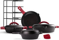 Cuisinel Cast Iron 16-Piece Pre-Seasoned Cookware Set - 8 + 12 Braiser Pans + Cast Iron Lids + 10 Skillet + 2-in-1 Multi-Cooker + 12 Organizer + Scraper + Silicone Handle Covers - Fire Oven Safe