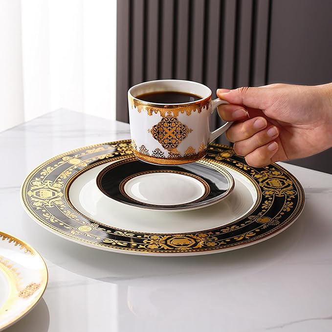 European Style Dinnerware Set Service for 2 Bone China Dinnerware Sets Unbreakable Porcelain Dinner Coffee Cup and Saucer Tableware Steak Dinner Plates Dish Set (8Pcs)