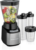 Hamilton Beach MultiBlend Smoothie Blender with 4 Shatterproof BPA Free Jars and Lids Large 32oz Jar 8oz Grinder for Nuts &amp Spices and 2 Portable Travel Cups 650 Watts Black and Stainless (52