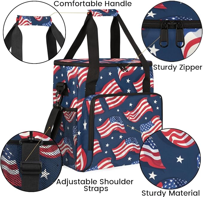 Star-Spangled Banner Coffee Maker Carrying Bag 4th of July Travel Storage Bag Compatible with K-Mini or K-Mini Plus Single Serve Coffee Brewer Carrying Case with Multiple Pockets &amp Shoulder Stra