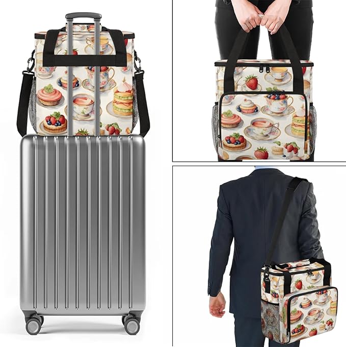 Cake Coffee Berry Coffee Maker Travel Bag for Keurig K-Mini/K-Mini Plus Insulated Waterproof Tote with Pockets Portable Single-Serve Brewer Case
