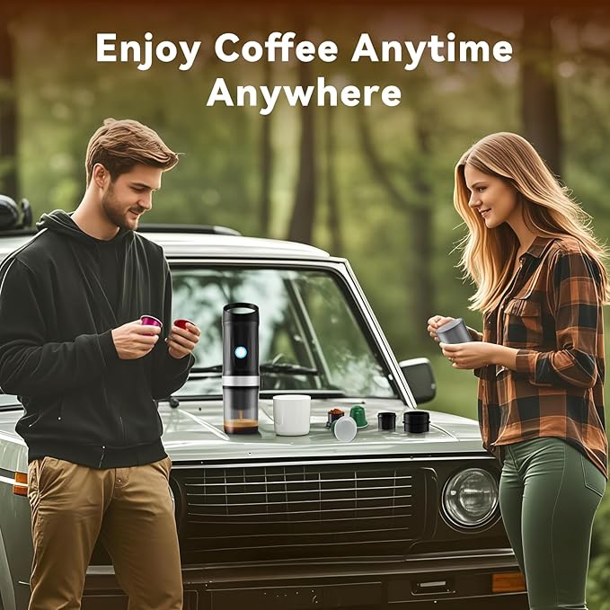 Portable Coffee Maker Travel Coffee Maker with 3-4 Min Self-Heating 20 Bar 9600mAh Durability Mini Espresso Maker Compatible with NS Capsule &amp Ground Coffee for Camping Travel RV Hiking Offi