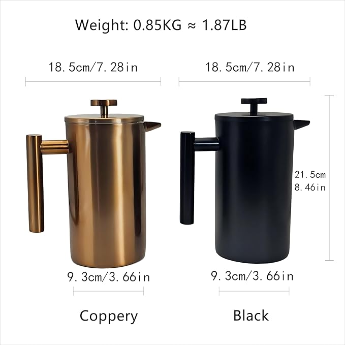 YJX 34oz Coffee Maker Stainless Steel French Press 1 Liter Camping Coffee Pot Tea Maker 34 Ounce Travel Coffee Presses Heat Resistant Double Insulated (Coppery)