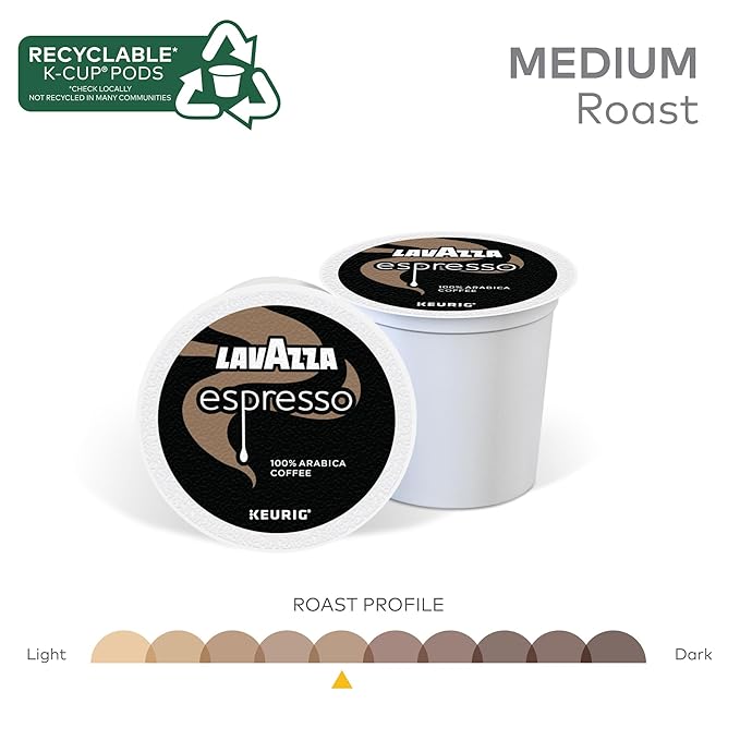 Lavazza Espresso Single-Serve Keurig K-Cup Pods Medium Roast Coffee 60-Count Box (6 Packs of 10)