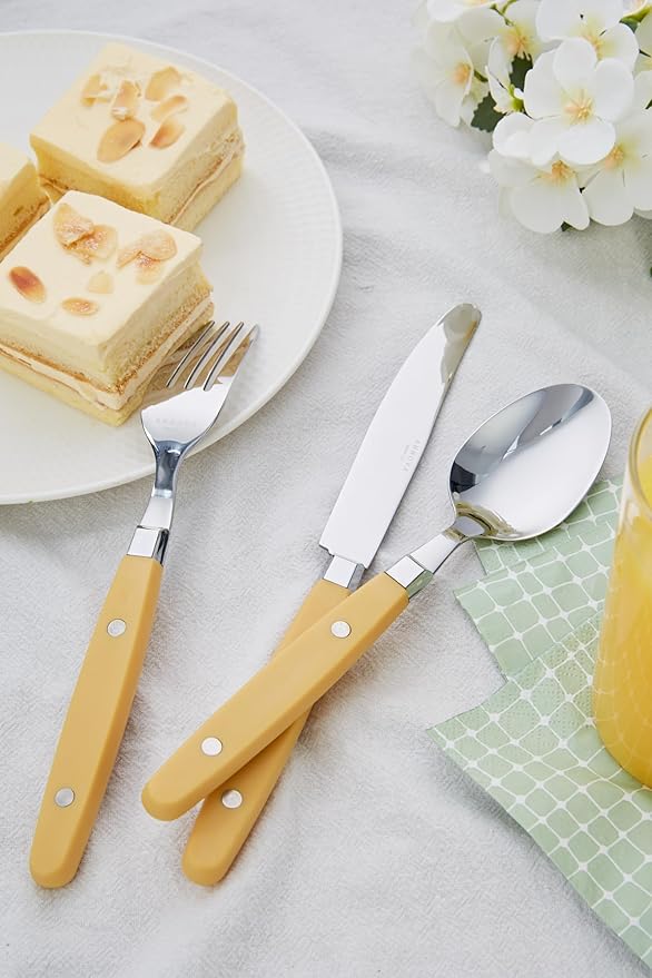 ANNOVA Silverware Set Retro/Rivet Colorful Stainless Steel Tableware Kitchen Flatware Set Utensils Includes Dinner Knives Forks Spoons Salad Forks &amp Dessert Spoons (Ginger Yellow 20 Pieces)