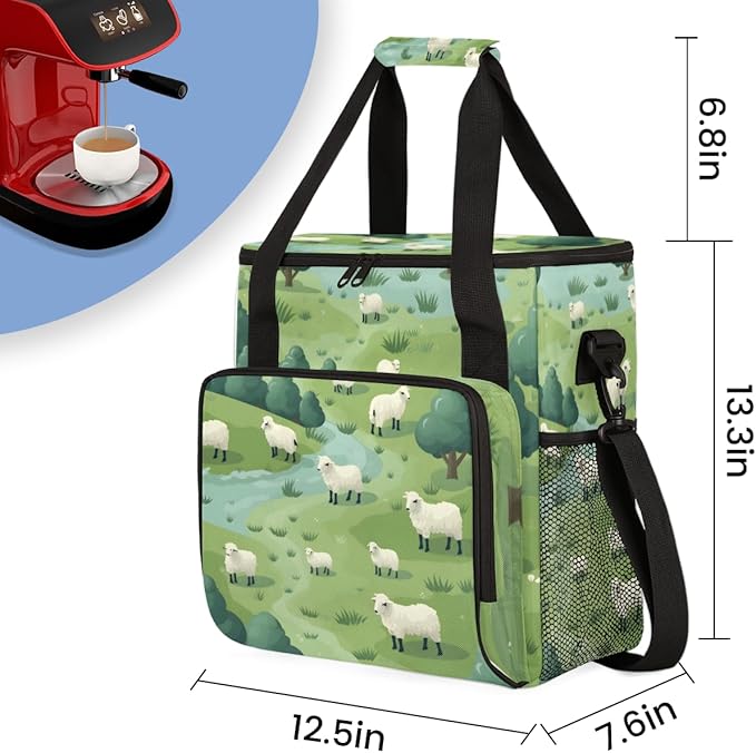 Cute Sheep Coffee Maker Carrying Bag Steppe Tree Travel Storage Bag Compatible with K-Mini or K-Mini Plus Single Serve Coffee Brewer Carrying Case with Multiple Pockets &amp Shoulder Strap