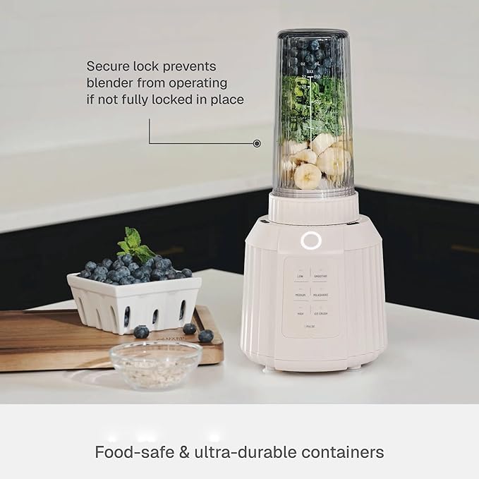 Countertop Blender with Pitcher and To-Go Cup 1100W High-Power Blender Stainless Steel Blade Multiple Speed Settings (Sand White)