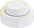 I00000 60 Pieces Gold Plastic Plates Heavy Duty White and Gold Plastic Plates for 30 Guests Include: 30 Gold Rim Dinner Plates and 30 Gold Dessert Plates Perfect for Wedding &amp Party