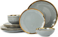 Porcelain Luxury Dinnerware Sets Modern Plates and Bowls Sets for 4 Highly Chip and Crack Resistant Grey and Gold Rim China Dishes Set for Wedding Anniversary