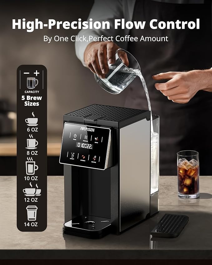 AIRMSEN Grind &amp Brew Coffee Maker with Built-in Grinder (2026 Model) - Single-Serve Compatible with K-Cup Pods &amp Ground 1000W Fast 6-14oz Brewer Descaling Alert Touchscreen &amp 50oz Remo