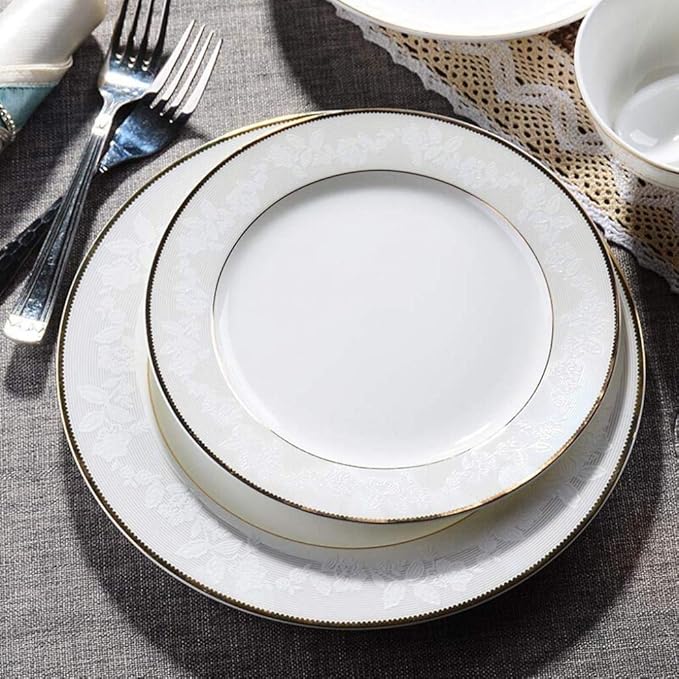 52 Pieces Ceramics Phnom Penh Plates Bowls Combination Bone China Embossed Pattern Dinnerware Set for Banquet