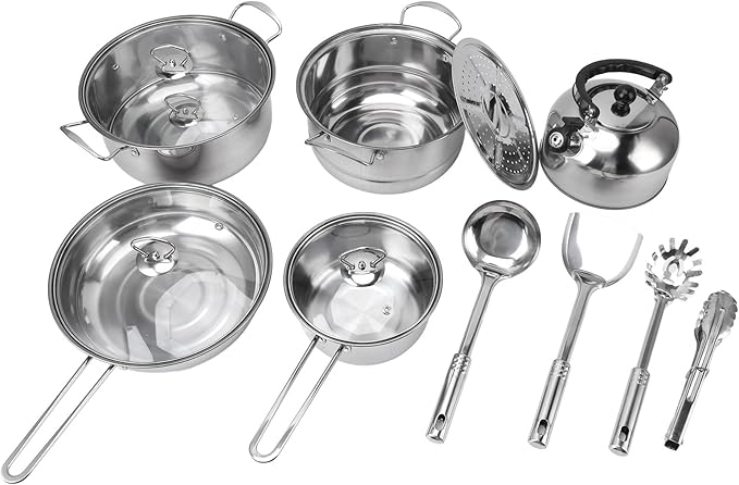 Stainless Steel Cookware Set Pots and Pans Set for Home Kitchen Rustproof Stick Proof Thickened Cookware with Frying Pan Soup Pot Milk Pot Multi Functional Kitchen Cookware for