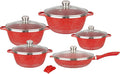 10-Piece Granite-Marble Coated Nonstick Cookware Set with Glass Lids - Ultimate Aluminum Alloy Pots and Pans Collection for Home and Kitchen Including Saucepans Frying Pan and STO(Color:red)