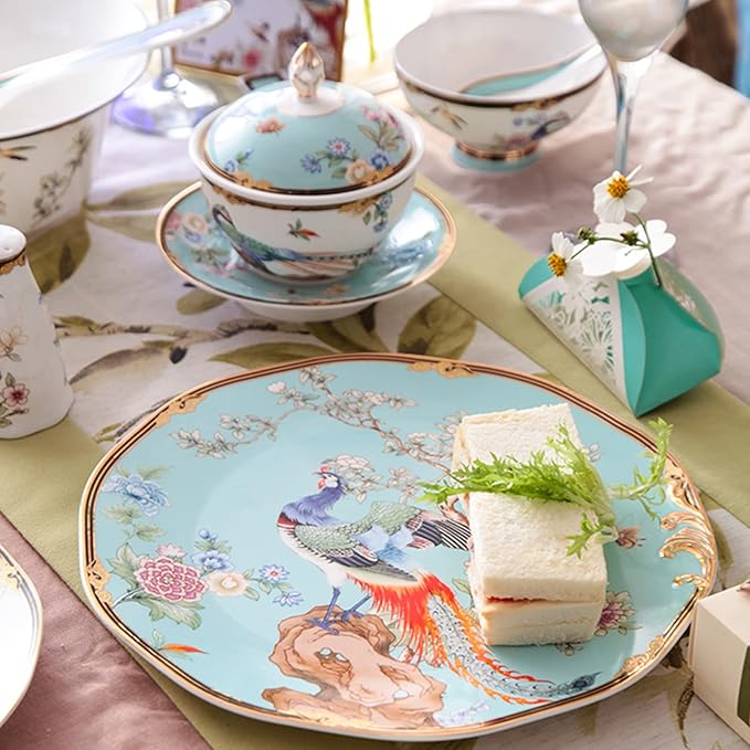 ACMLIFE Bone China Dinnerware Set for 8 24 Piece Lightweight Gold-painted Bone China Dinnerware Set Mix and Match Two Dinnerware Set