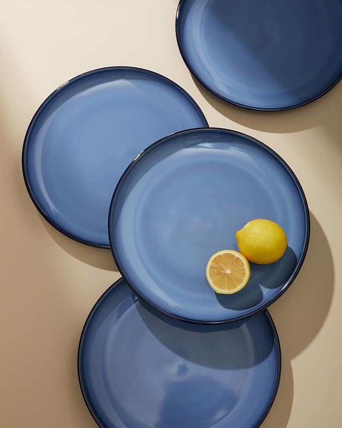 Stoneware Dinnerware Sets Ceramic Plates and Bowls Set Microwave &amp Dishwasher Safe Kitchen Dish Set Modern Dinner Plates | Salad Plate | Cereal Bowls for 4 Dishware Sets Blue