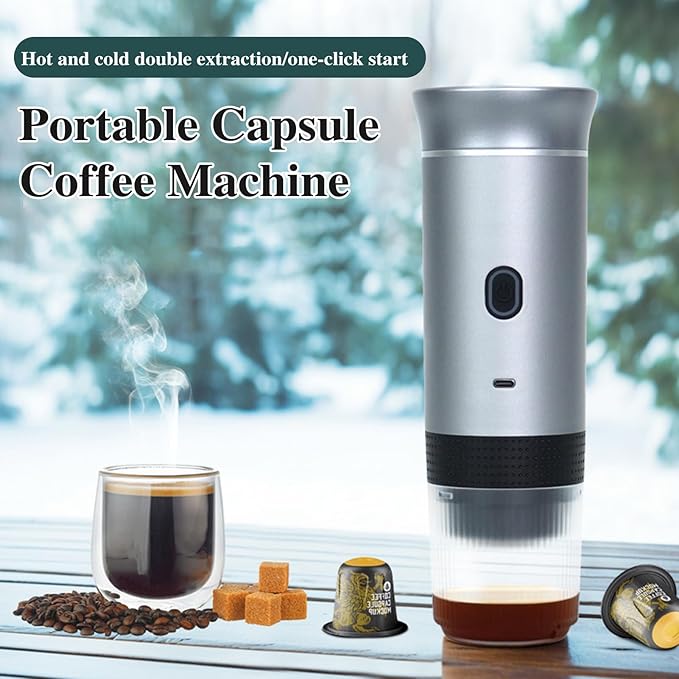 Portable Mini Coffee Maker15 Bar Pressure Espresso MachineCold or Hot 120ML Electric Coffee MakerSmall Handheld Coffee Machine for HomeOfficeTravel (Silver)
