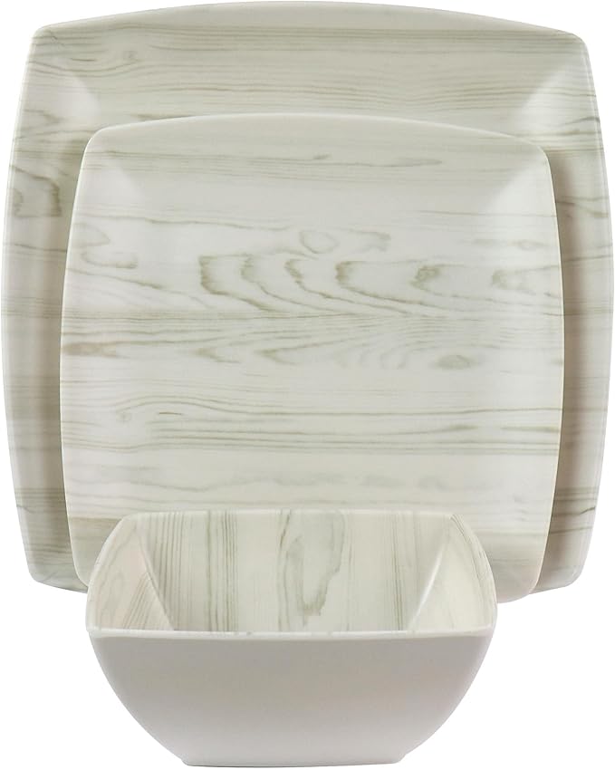 Unknown1 Woodgrain 12 Piece Dinnerware Set Off/White Textured Casual Square Dishwasher Safe