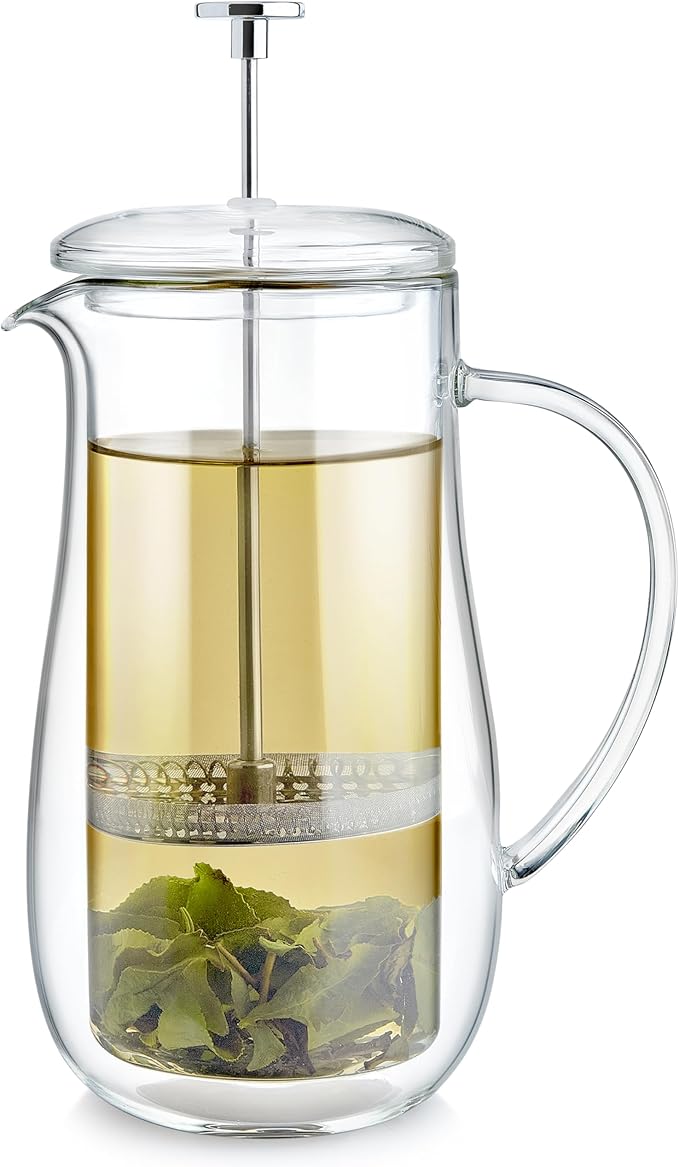 Teabloom Insulated Double-Walled Glass French Press – 100% Plastic-Free Tea &amp Coffee Press for Pure Rich Flavor | 34 oz Precision Brewer | Connoisseur's Choice