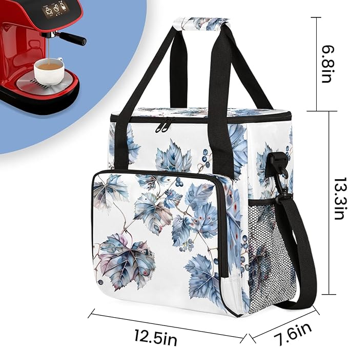 Grapes Fruit Leaves Coffee Maker Carring Bag Large Insulated Storage Organizer Case Tote Bags with Shoulder Strap for Travel Work Picnic
