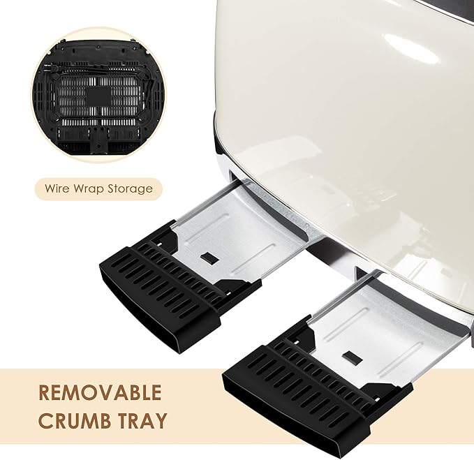 4 Slice Toaster Roter Mond Retro Stainless Steel with Bagel Defrost Cancel Function 6 Browning Settings Extre Wide Slot and Removable Crumb Tray Cream ST033