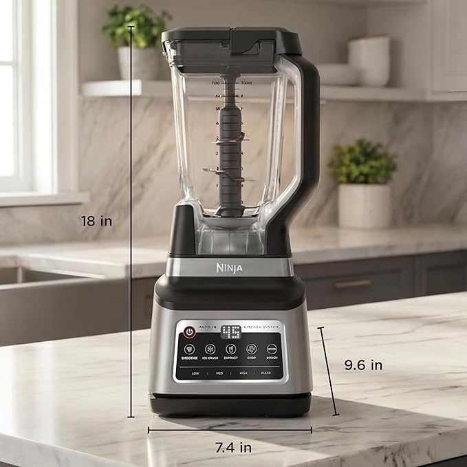 Ninja BN801 Professional Plus Kitchen System 1400 WP 5 Functions for Smoothies Chopping Dough &amp More with Auto IQ 72-oz.* Blender Pitcher 64-oz. Processor Bowl (2) 24-oz. To-Go Cups Grey